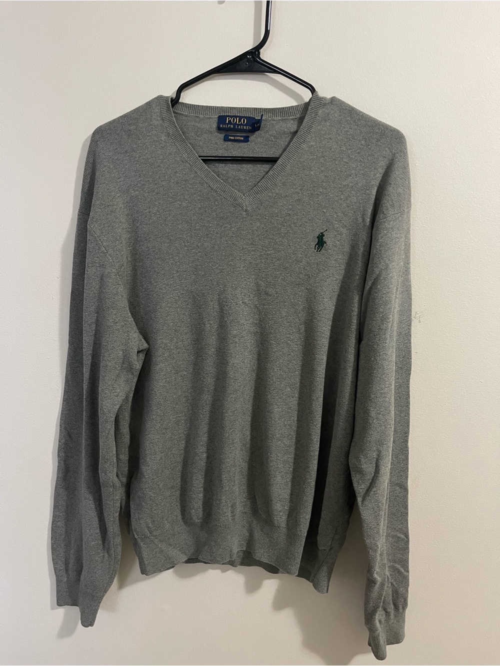 Polo Ralph Lauren Men’s Pima Cotton V-Neck Sweater Heather Grey Size Large